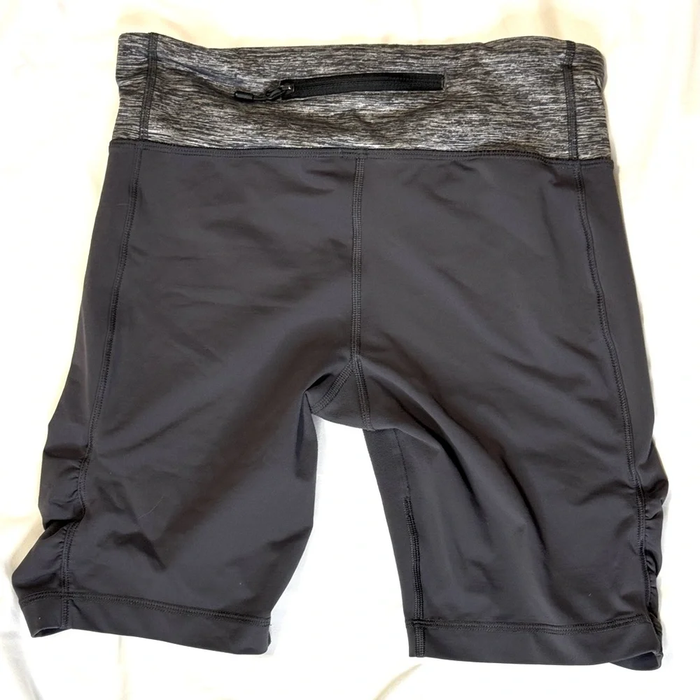 lululemon 4 Gray Zip Pocket Ruched Drawcord Biker Shorts - Picture 2 of 7
